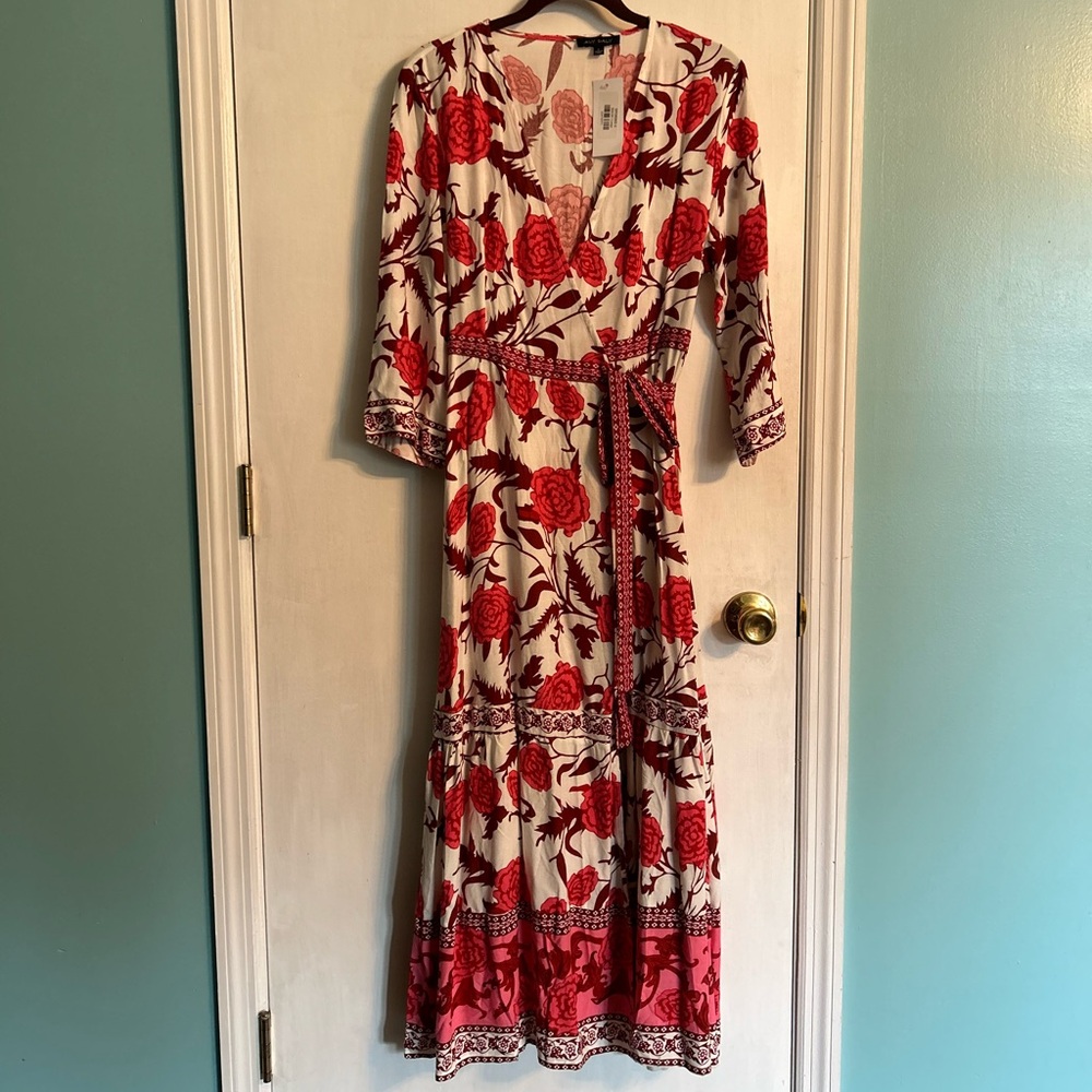 NWT Aly Daly Pink/Burgundy/Cream Floral Maxi Wrap Dress, Size L